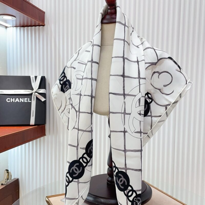 Alternative view of CHANEL CC CAMELLIA SILK SCARF IN WHITE 90CM A39577 X10321 10601