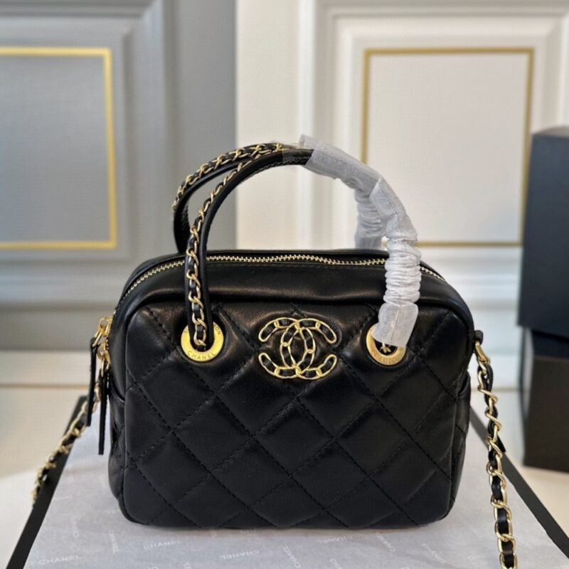 Alternative view of CHANEL 25C CHAIN HANDLE BOWLING BAG BLACK 18CM
