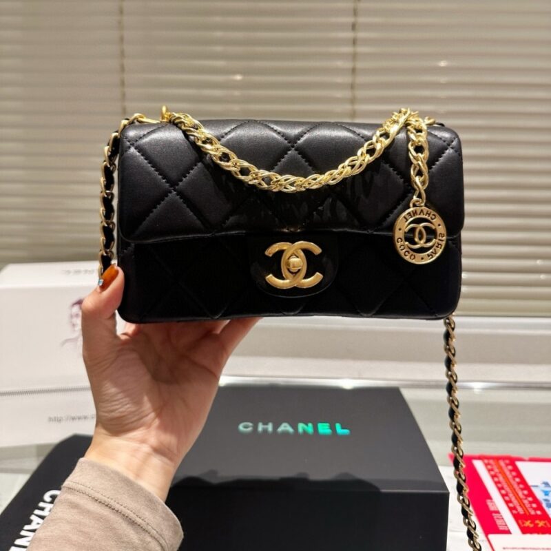 Alternative view of CHANEL SMALL FLAP BAG WITH CHAIN BLACK 20CM