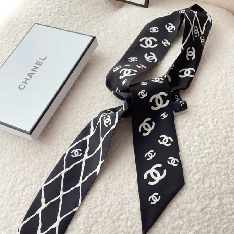 Alternative view of CHANEL SILK CC SLIM BANDEAU SCARF BLACK 120CM