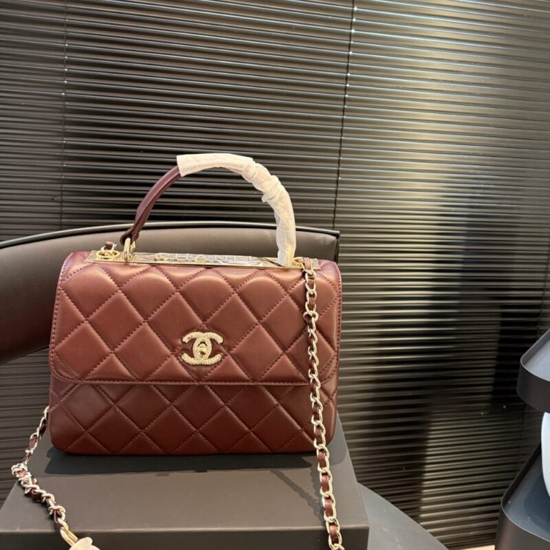 Alternative view of CHANEL FLAP BAG WITH TOP HANDLE BURGUNDY 25CM