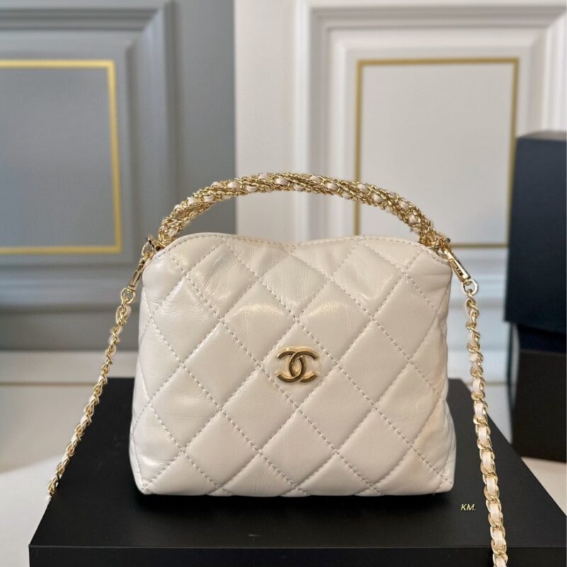 Alternative view of CHANEL 24B HOBO METAL HANDLE LUNCH BOX BAG IN BEIGE 19CM