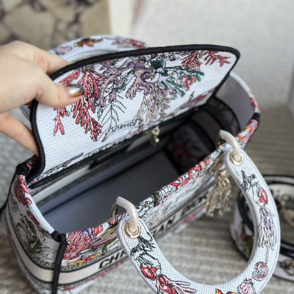 DIOR LADY D LITE BAG CABINET DE LA MER MOTIF WHITE 24CM M0565OEDS M941 - Image 5