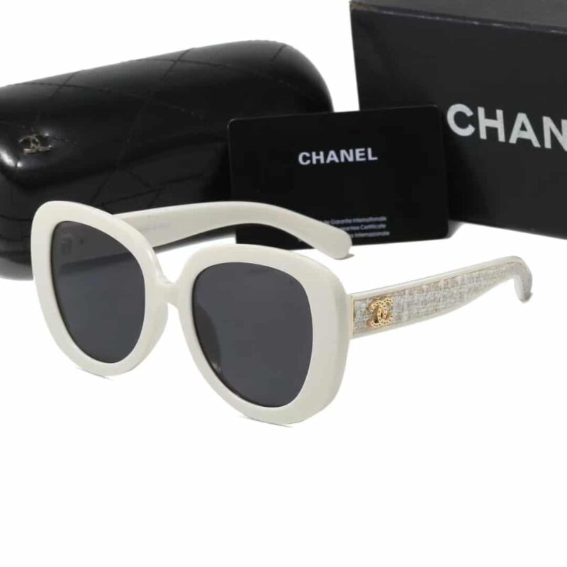 Alternative view of CHANEL SQUARE SUNGLASSES TWEED ACCENT IN WHITE