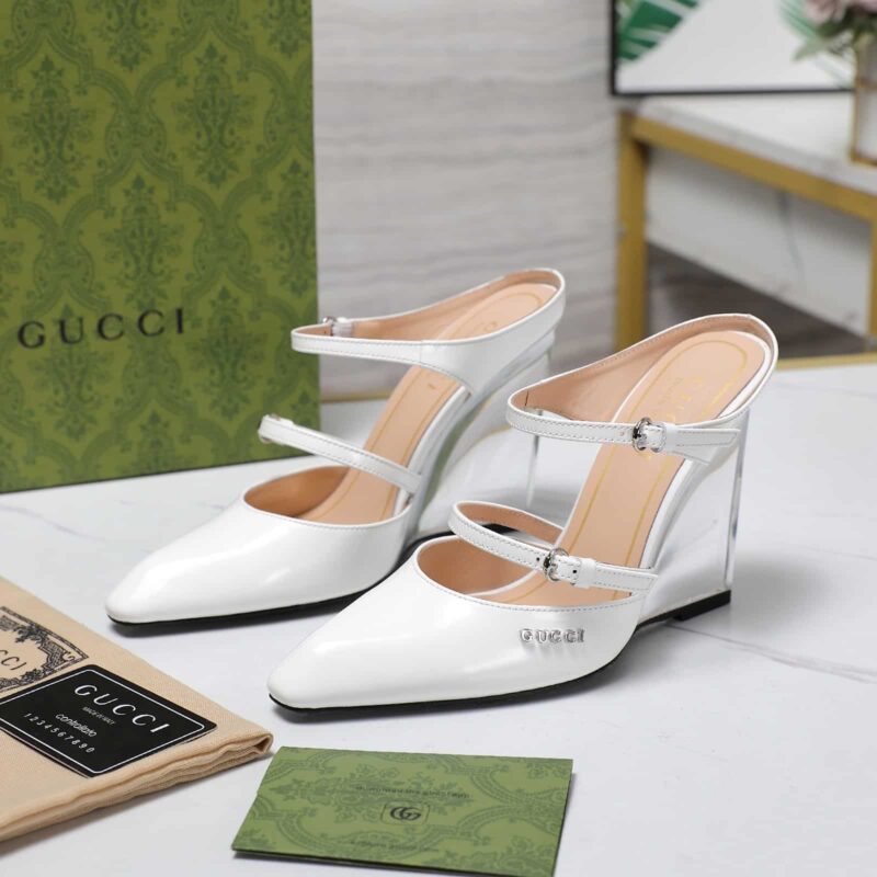 Alternative view of GUCCI WOMEN'S WEDGE MULE WHITE 827856 CLG00 9014