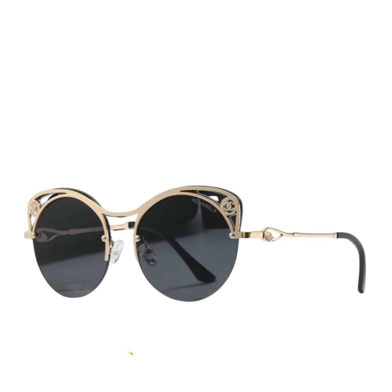 CHANEL CUTOUT ROUND SUNGLASSES BLACK