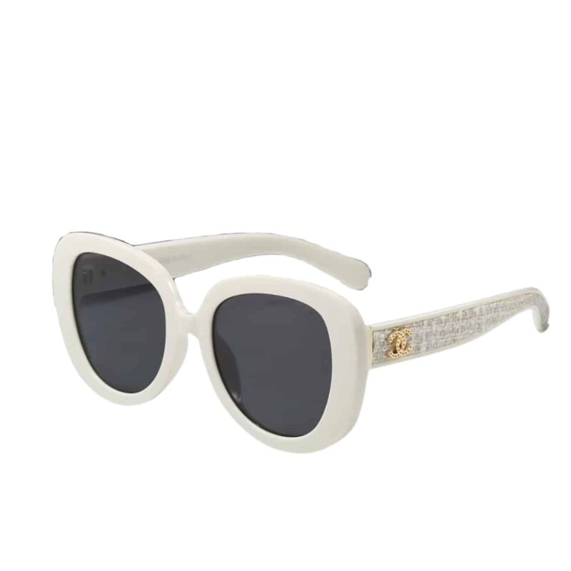 CHANEL SQUARE SUNGLASSES TWEED ACCENT IN WHITE