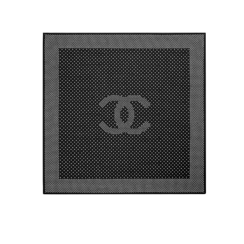 CHANEL POLKA DOT PATTERN SILK SCARF IN BLACK 90CM AA9837 B15685 NV127