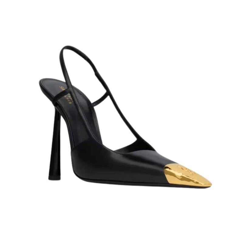 SAINT LAURENT JEANNE SLINGBACK PUMPS BLACK AND GOLD 800164AADX21000