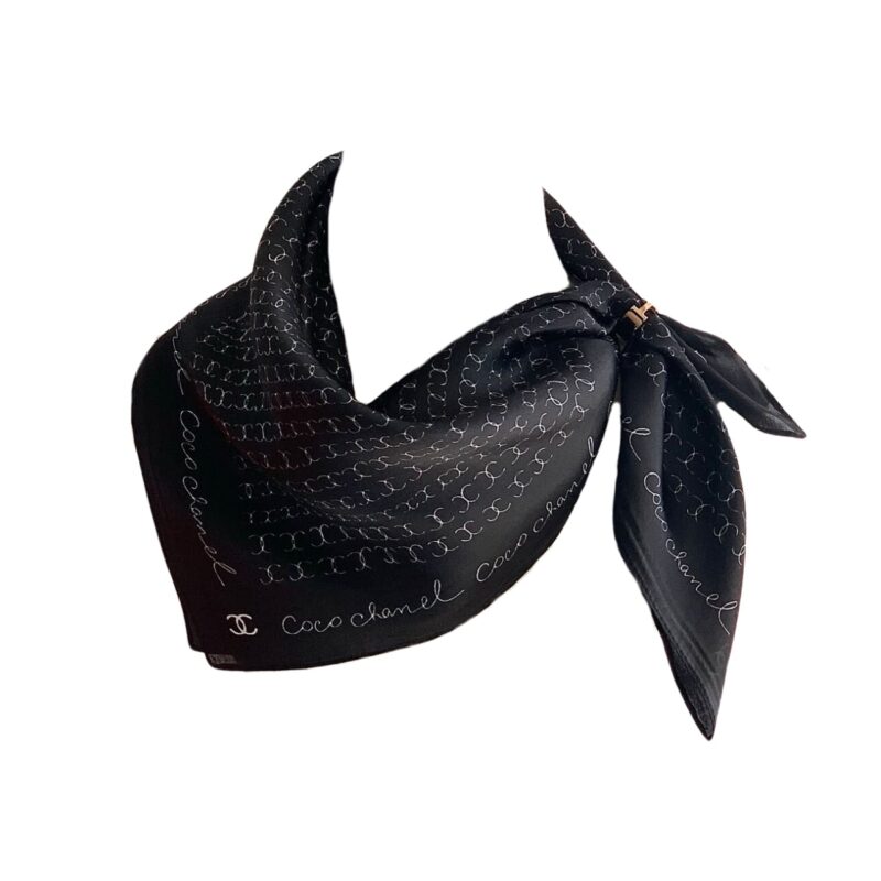 CHANEL COCO SIGNATURE SILK SCARF IN BLACK 70CM