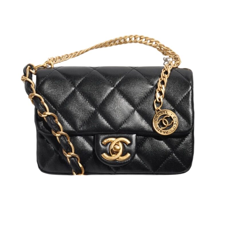 CHANEL SMALL FLAP BAG WITH CHAIN BLACK 20CM