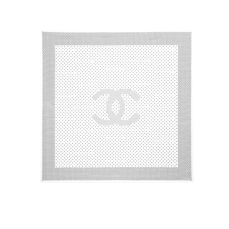 CHANEL POLKA DOT PATTERN SILK SCARF IN WHITE 90CM