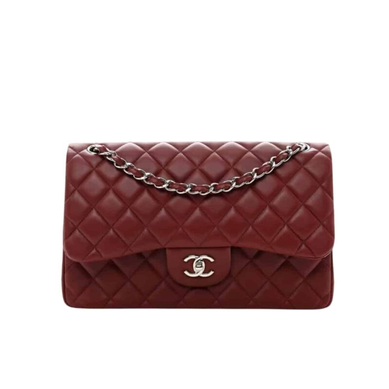 CHANEL CLASSIC DOUBLE FLAP BAG PLUM RED 25CM