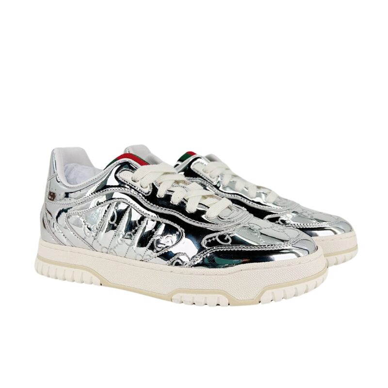 GUCCI WOMEN'S RE WEB SNEAKER SILVER 825961 FAD56 8144