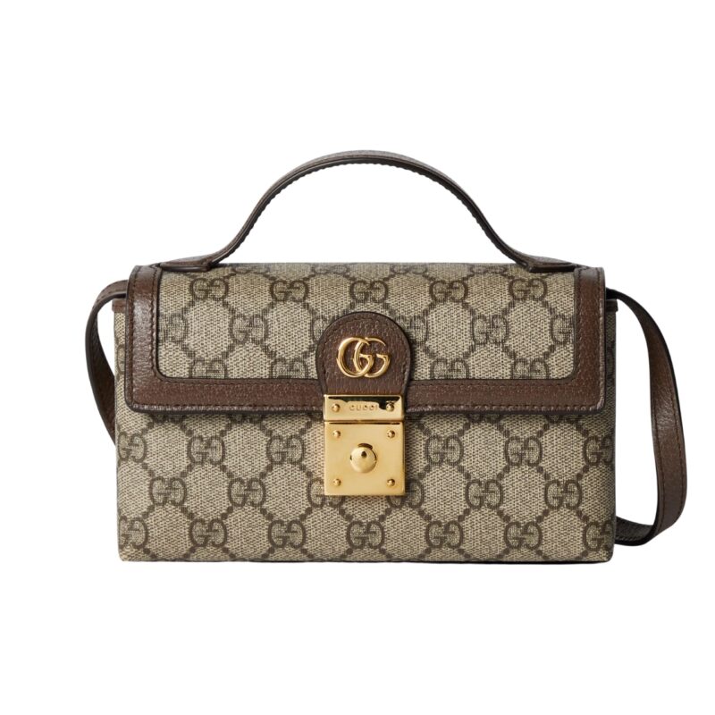 GUCCI OPHIDIA MINI TOP HANDLE BAG BEIGE AND EBONY 18CM 772314 K9GSG 8367