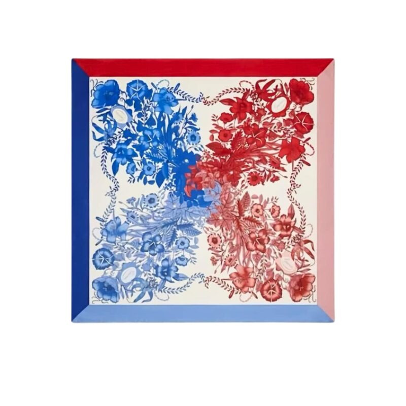 GUCCI FLORAL PRINT SILK SQUARE SCARF IN BLUE AND RED 90CM