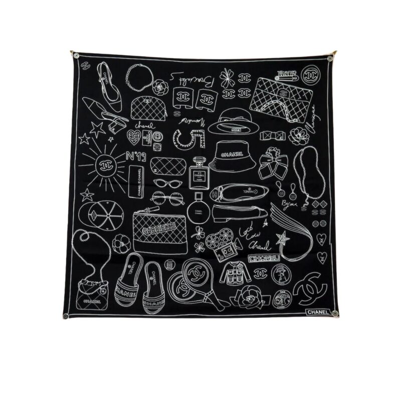 CHANEL ARTISTIC ICONS SQUARE SCARF BLACK 90CM