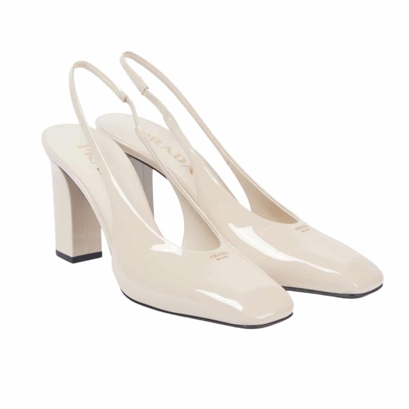 PRADA PATENT LEATHER SLINGBACK PUMPS IVORY 1I838N 069 F0304 F 085