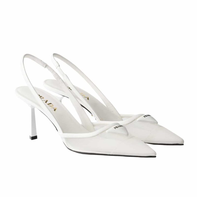 PRADA MESH FABRIC SLINGBACK PUMPS WHITE 1I891N 099 F0009 F 075