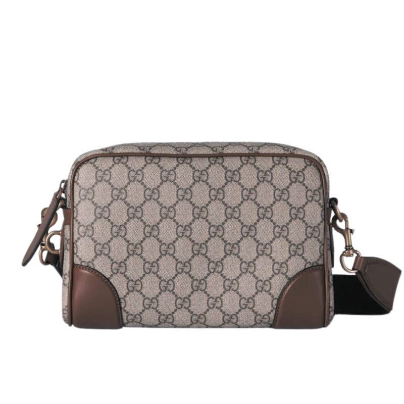 GUCCI GG EMBLEM SMALL CROSSBODY BAG GREY AND DARK BROWN 23CM
