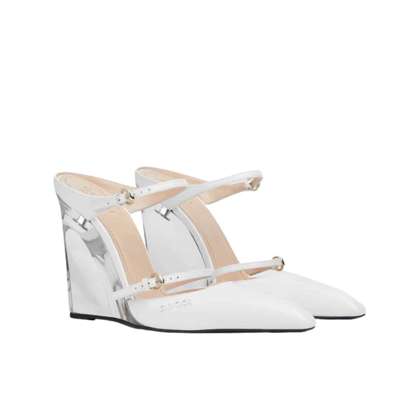 GUCCI WOMEN'S WEDGE MULE WHITE 827856 CLG00 9014