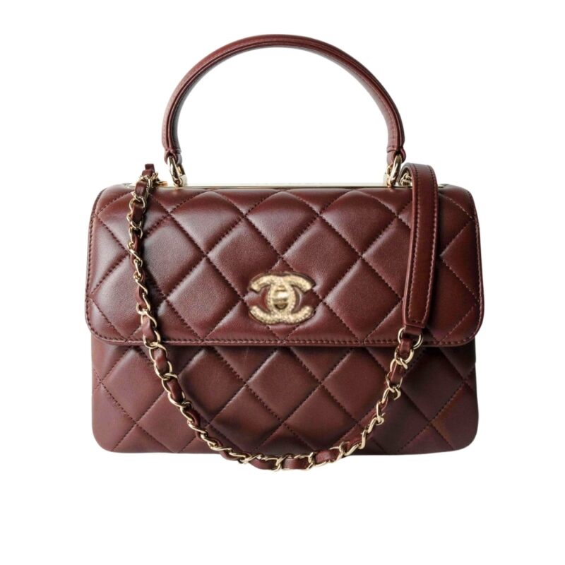 CHANEL FLAP BAG WITH TOP HANDLE BURGUNDY 25CM