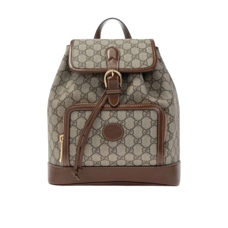 GUCCI BACKPACK WITH INTERLOCKING G BEIGE AND EBONY 26CM