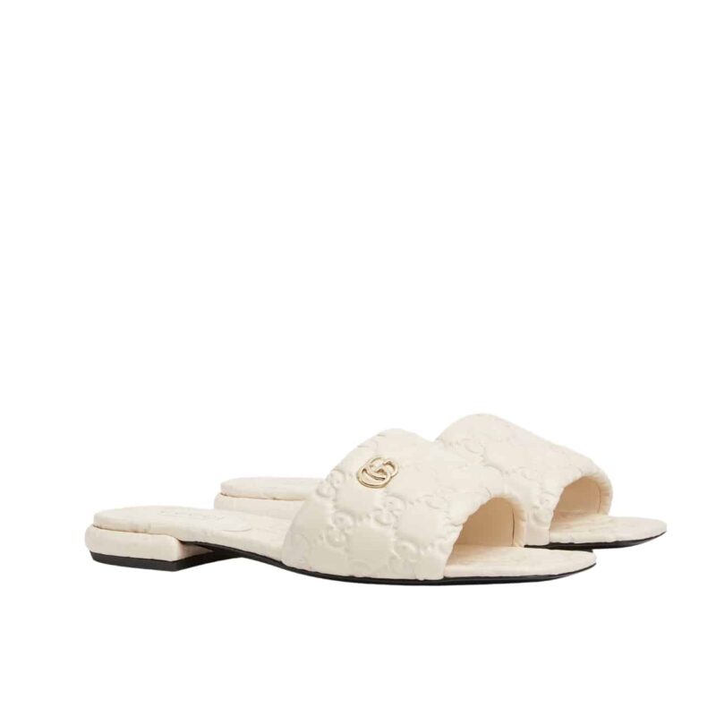GUCCI WOMEN SLIDE SANDAL WITH DOUBLE G IVORY 816330 AAEA2 9540