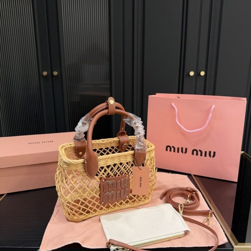Alternative view of MIUMIU WOVEN FABRIC HANDBAG TAN AND CARAMEL 25CM  5BA286 2CQV F0KFZ V OOO