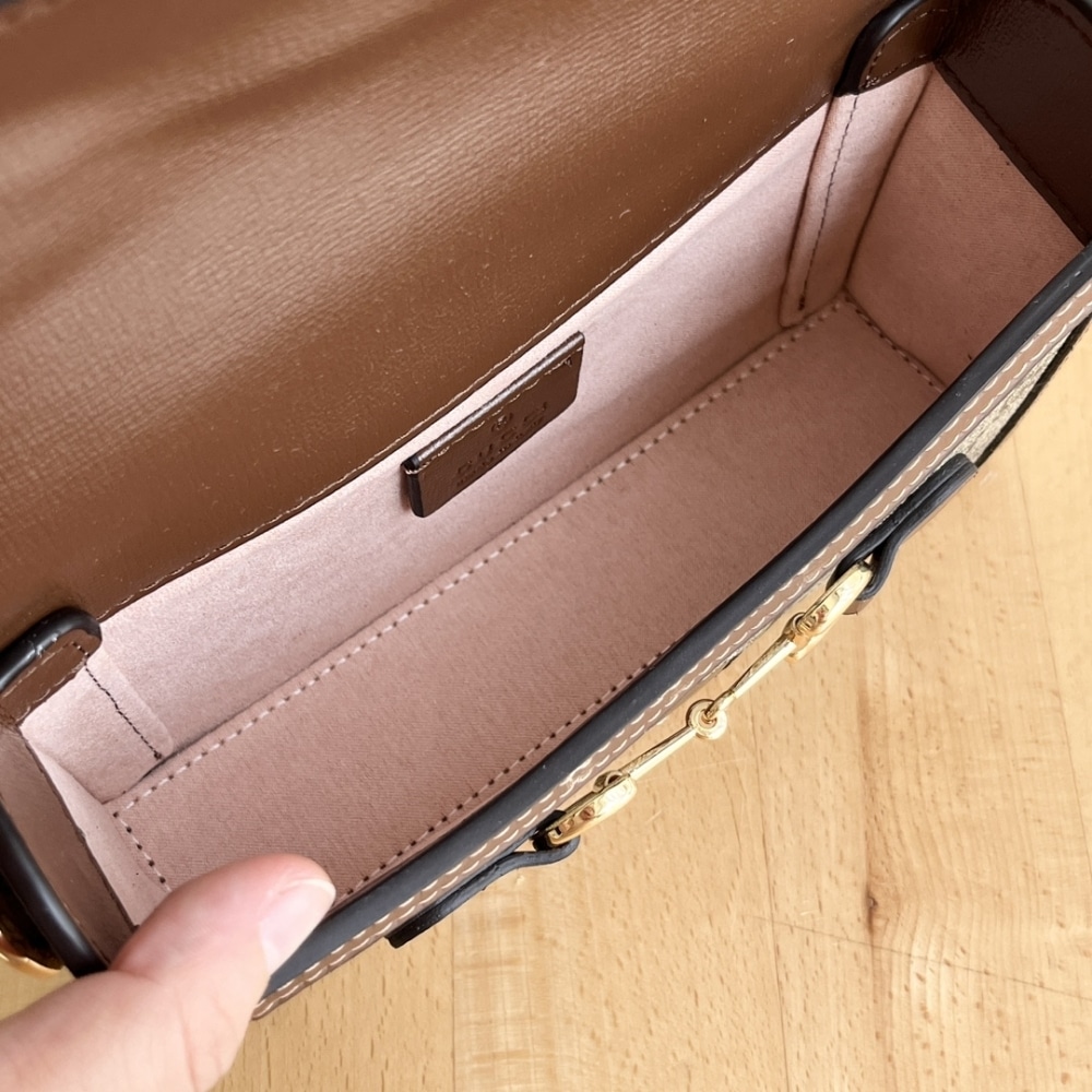 GUCCI HORSEBIT 1955 MINI BAG BEIGE AND DARK BROWN GG SUPREME 18CM 699296 92TCG 8563 - Image 9