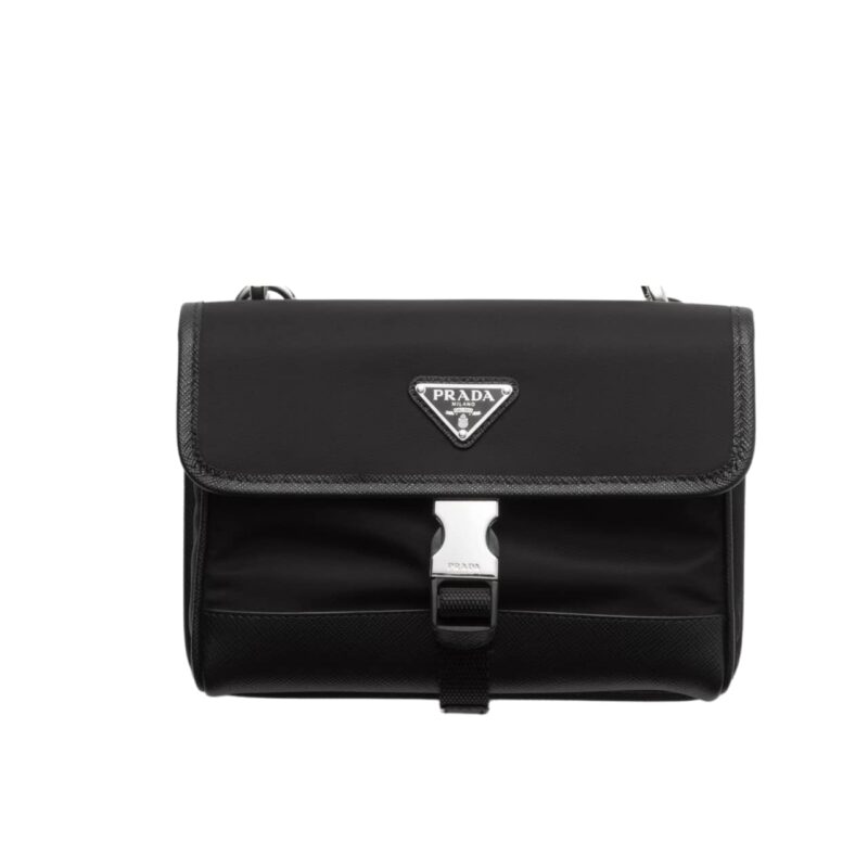 PRADA RE NYLON AND SAFFIANO LEATHER SMARTPHONE CASE BLACK 14CM 2ZH108 2DMH F0002