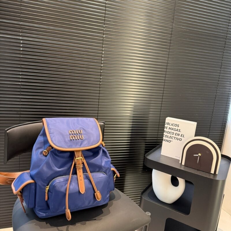 Alternative view of MIUMIU CANVAS BACKPACK CORNFLOWER BLUE AND BRANDY 27CM 5BZ042 2IBQ F0TQF V OOO