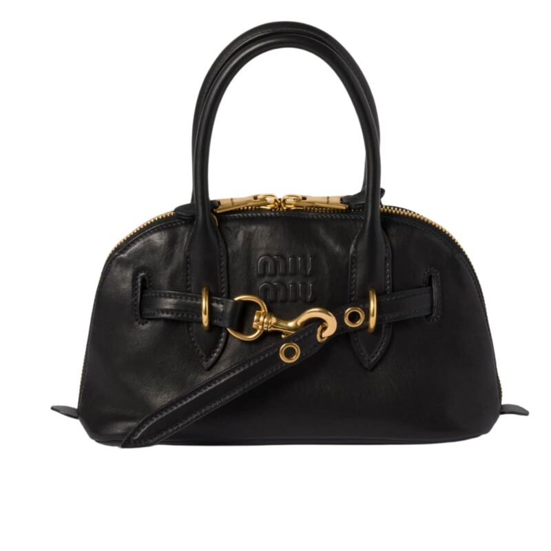MIUMIU AVENTURE NAPPA TOP HANDLE BAG BLACK 28CM 5BB169 2BBL F0002 V OOO