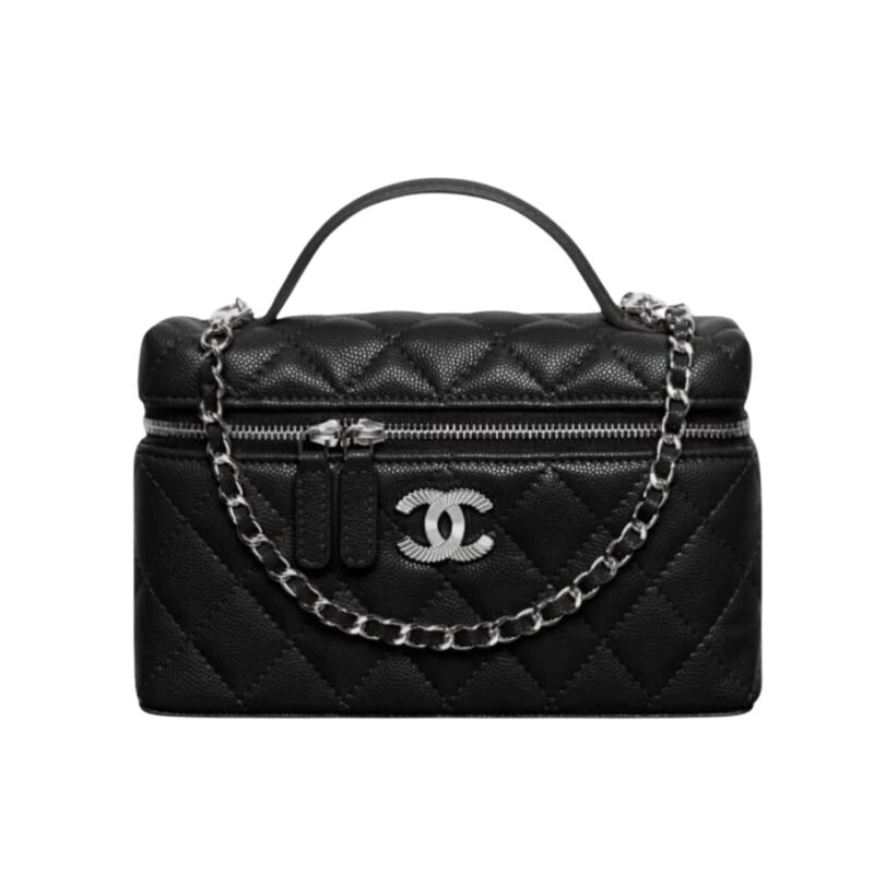 CHANEL CLASSIC VANITY WITH CHAIN IN GRAINED SHINY BLACK 19CM