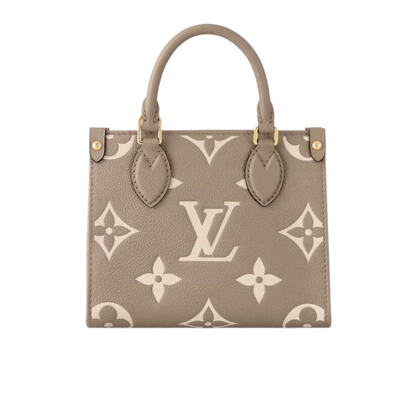 LOUIS VUITTON ONTHEGO BB BICOLOR MONOGRAM EMPREINTE DOVE GRAY AND CREAM 18CM M47054