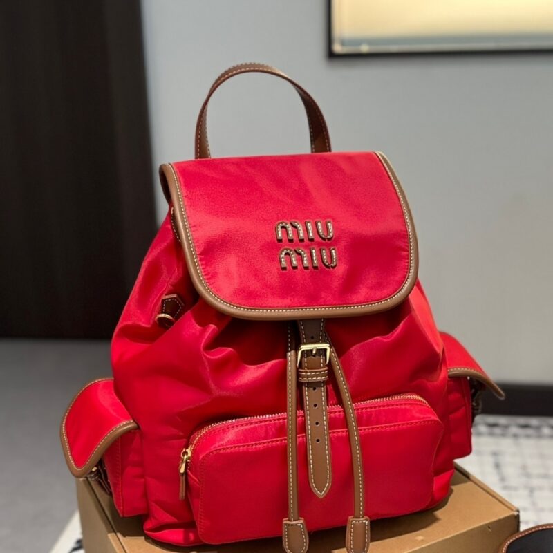 Alternative view of MIUMIU CANVAS BACKPACK CORNFLOWER RED AND BRANDY 27CM  5BZ042 2IBQ F0TQE V OOO