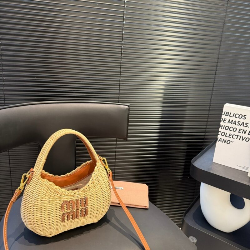 Alternative view of MIUMIU WANDER WICKER HOBO BAG TAN AND CARAMEL 13CM 5BC125 2BVU F0KFZ V OOO