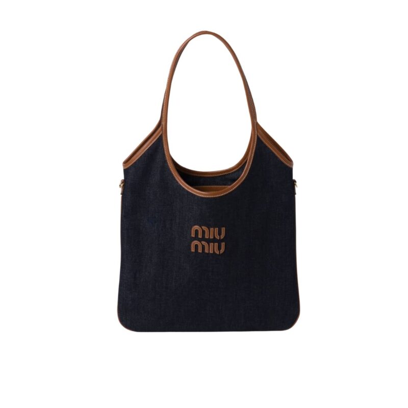 MIUMIU IVY DENIM BAG BLUE AND BRANDY 35CM