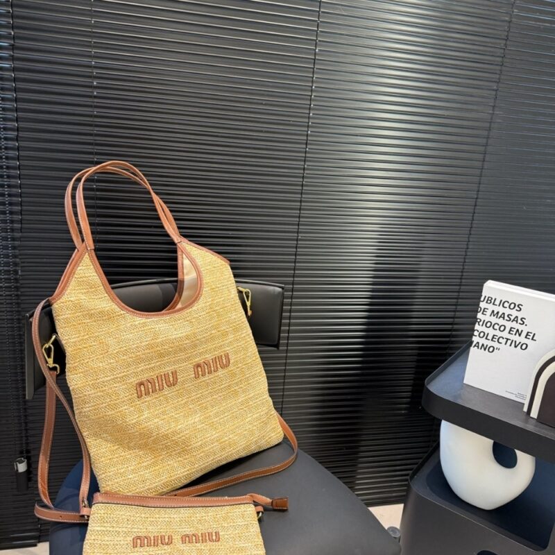 Alternative view of MIU MIU IVY STRAW BAG PREMIUM BROWN 34CM