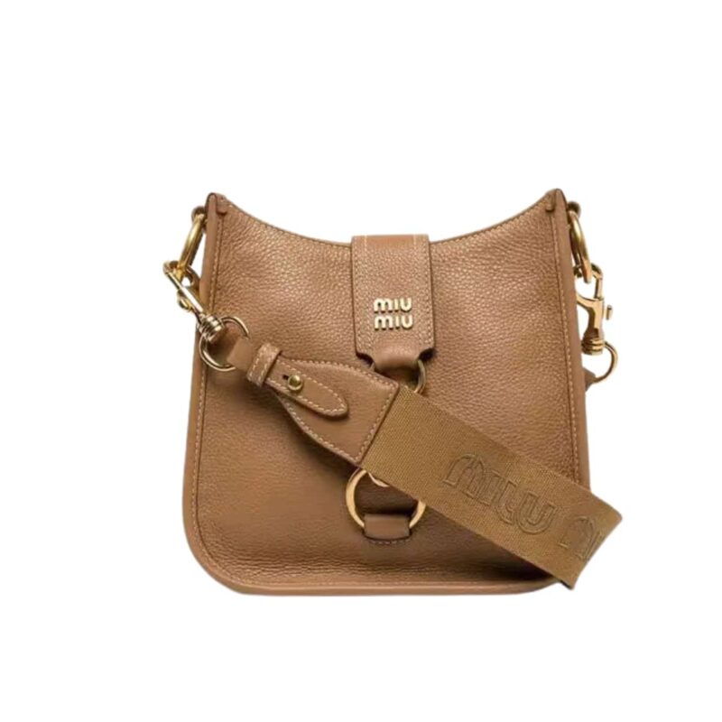 MIU MIU CARABINER DETAIL SHOULDER BAG BROWN 21CM