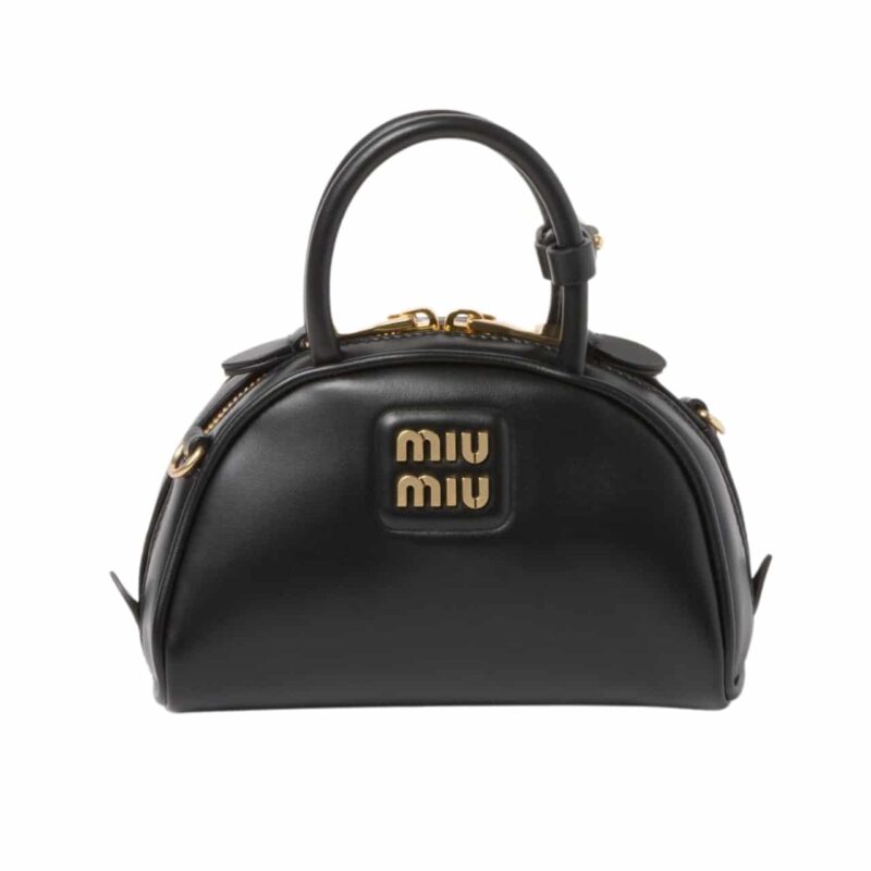 MIUMIU LEATHER TOP HANDLE BAG BLACK 23CM