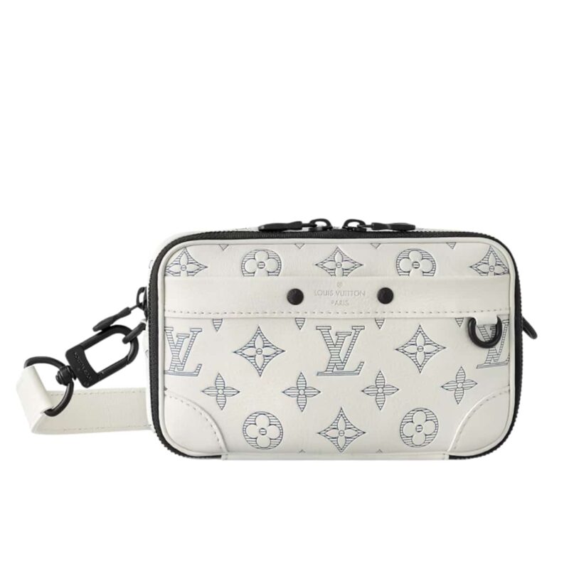 LOUIS VUITTON ALPHA WEARABLE WALLET MONOGRAM SHADOW WHITE AND NAVY 18CM M83383