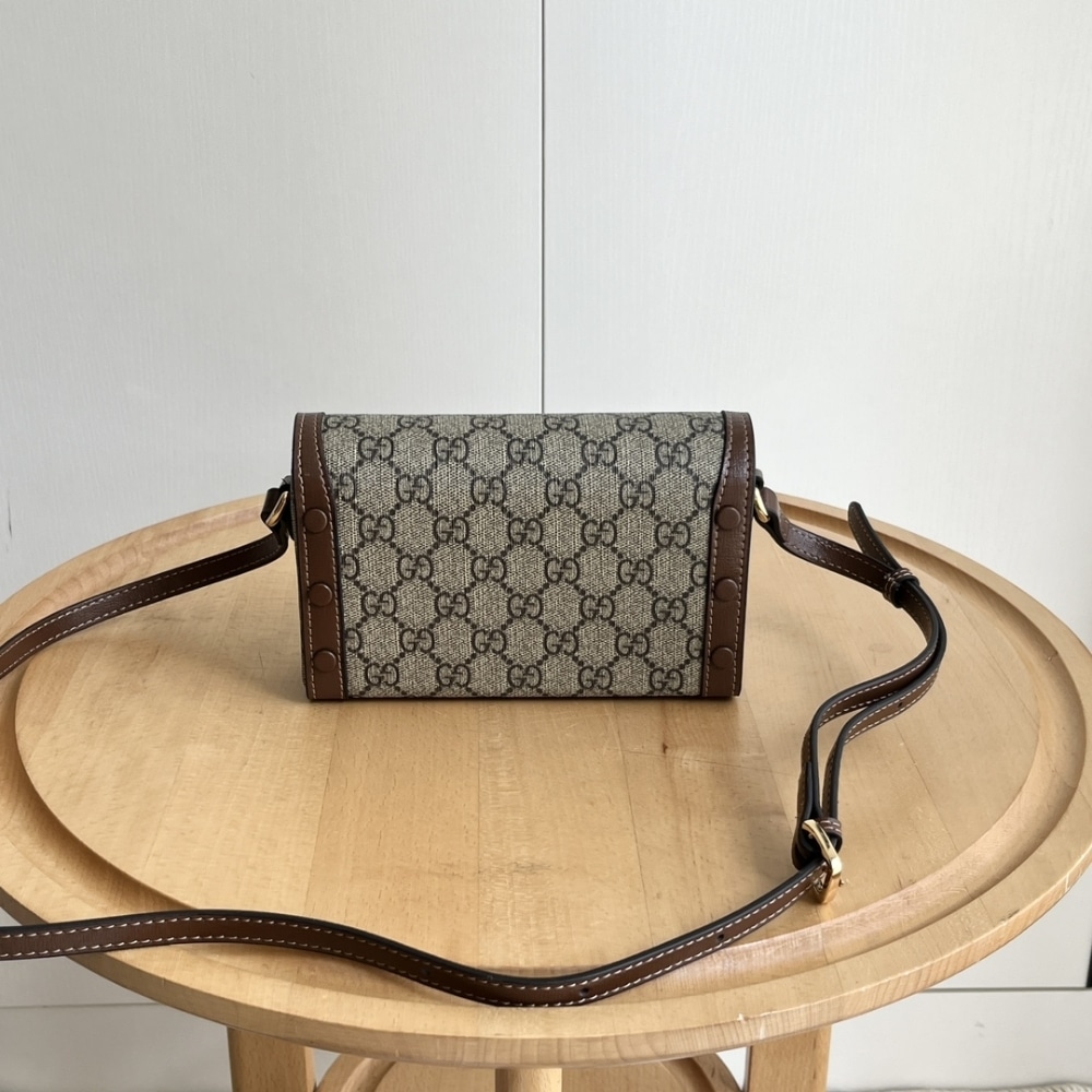 GUCCI HORSEBIT 1955 MINI BAG BEIGE AND DARK BROWN GG SUPREME 18CM 699296 92TCG 8563 - Image 5
