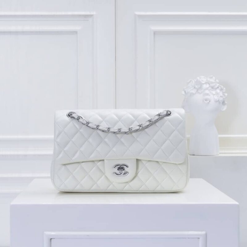 Alternative view of Chanel Classic Double Flap Bag White Silver Hardware 25Cm