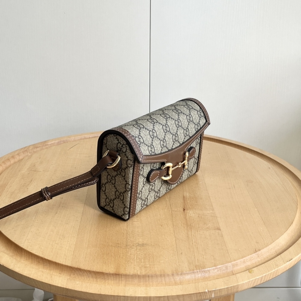 GUCCI HORSEBIT 1955 MINI BAG BEIGE AND DARK BROWN GG SUPREME 18CM 699296 92TCG 8563 - Image 3