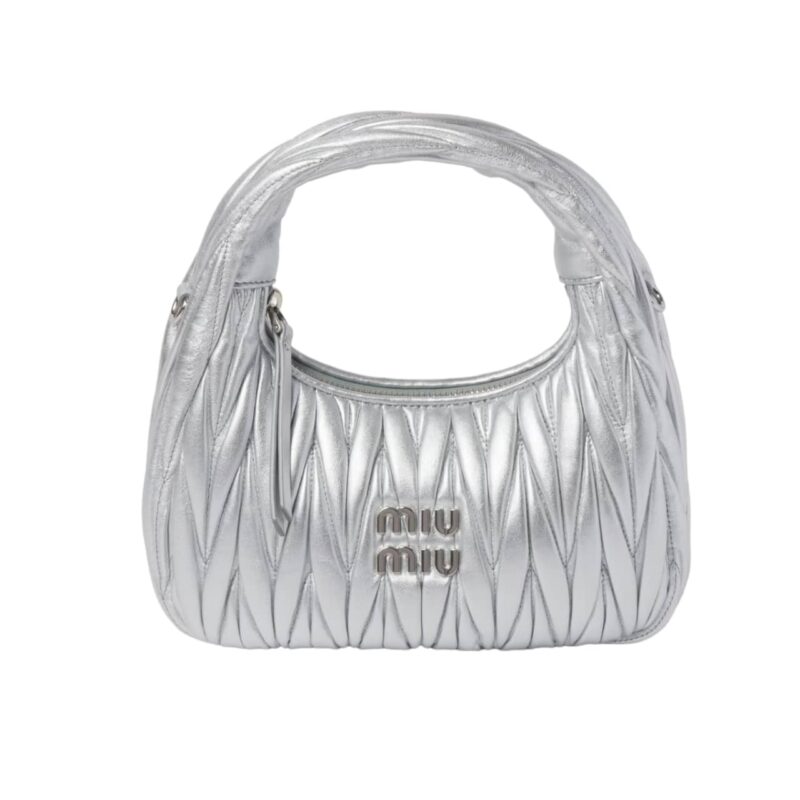 MIUMIU WANDER MATELASSÉ NAPPA HOBO BAG SILVER 23CM 5BC125 AN88 F0118 V OOY
