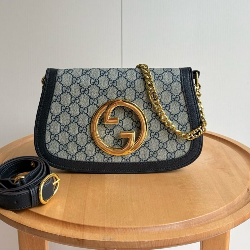 Alternative view of GUCCI BLONDIE SHOULDER BAG GOLD HARDWARE BLUE 28CM