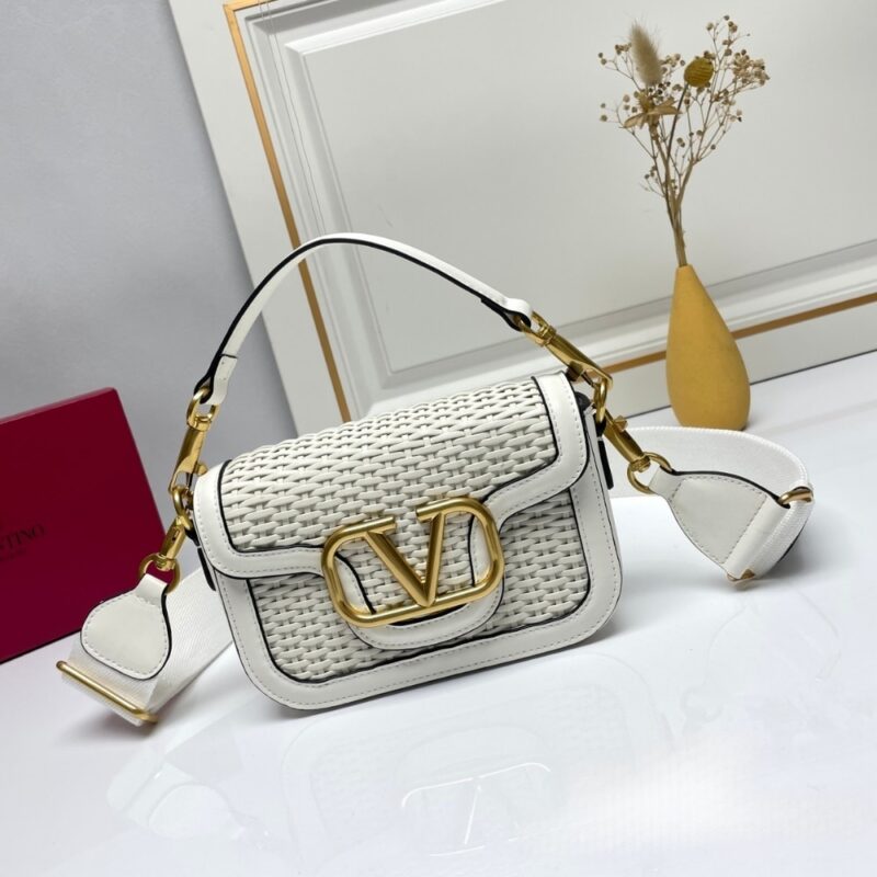 Alternative view of VALENTINO GARAVANI ALLTIME VLOGO WOVEN LEATHER SHOULDER BAG WHITE 22CM
