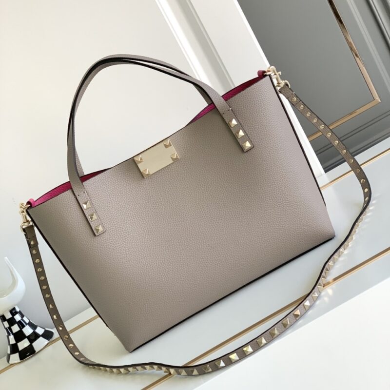Alternative view of VALENTINO GARAVANI ROCKSTUD SMALL TOTE BAG GREY GENUINE 28CM