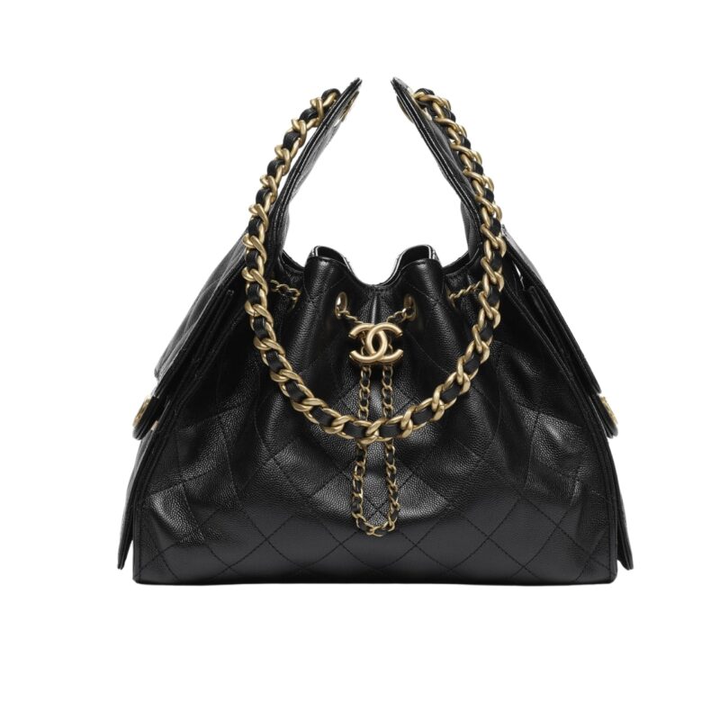 CHANEL 25 SMALL HANDBAG GRAINED AND GOLD TONE METAL BLACK 26CM AS5293 B20304 94305
